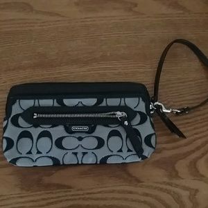 Coach Daisy signature grey and black wristlet